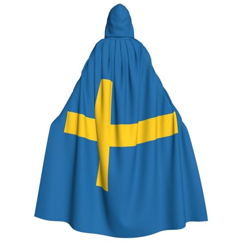 FKGKDF Kapuzenumhang mit schwedischer Flagge, für Erwachsene, Halloween, Kapuze und Fliege, für Cosplay/Süßes oder Saures von FKGKDF