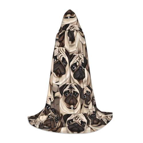 FKGKDF Lustiger Mops-Muster, Unisex, Kapuzenumhang, aufmerksames Geschenk für Halloween/Cosplay-Liebhaber/Themenpartys von FKGKDF