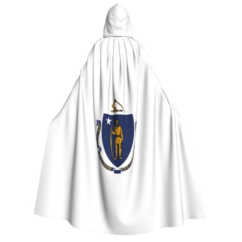 FKGKDF Massachusetts State Flag Print Erwachsene Halloween Kapuzenumhang, Kapuze & Fliege, für Cosplay/Süßes oder Saures von FKGKDF