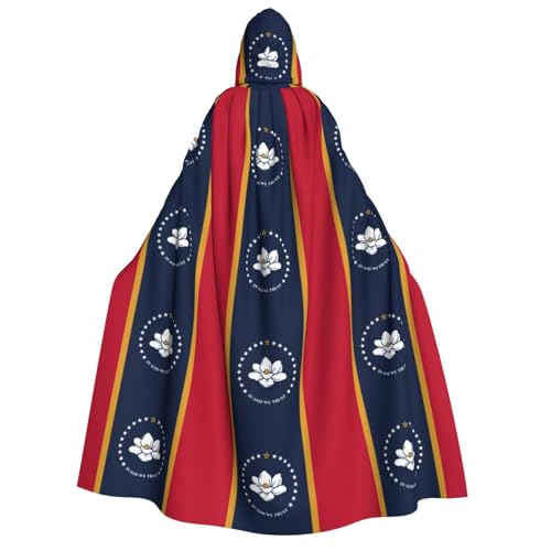 FKGKDF Mississippi State Flag Print Erwachsene Halloween Kapuzenumhang, Kapuze & Fliege, für Cosplay/Süßes oder Saures von FKGKDF