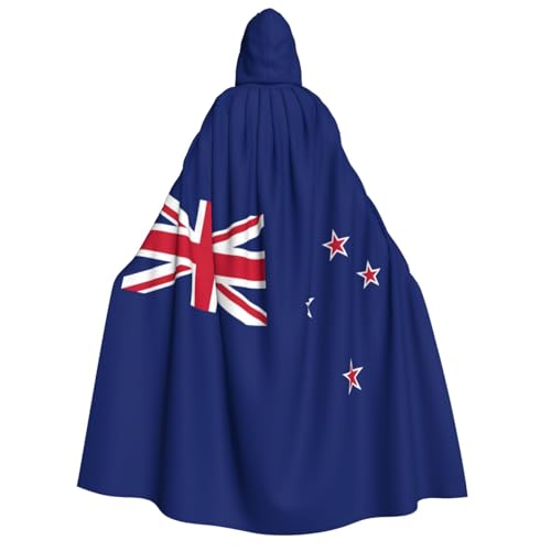 FKGKDF Neuseeland-Flaggen-Druck, Erwachsenen-Halloween-Kapuzenumhang, Kapuze und Fliege, für Cosplay/Süßes oder Saures von FKGKDF