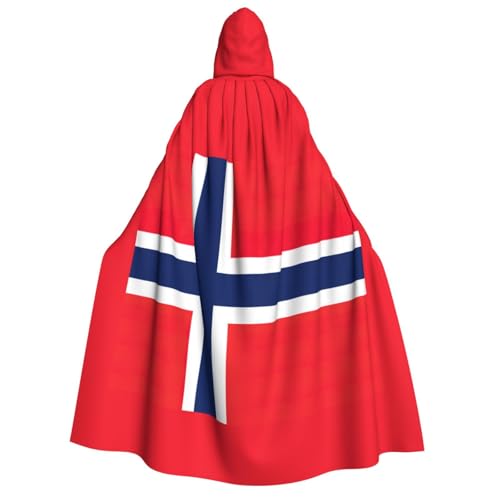 FKGKDF Norwegischer Flaggen-Druck, Erwachsenen-Halloween-Kapuzenumhang, Kapuze und Fliege, für Cosplay/Süßes oder Saures von FKGKDF