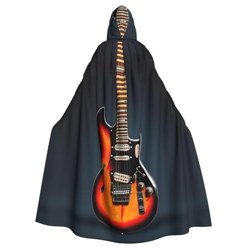 FKGKDF Orangefarbener Umhang mit E-Gitarren-Druck, Gothic-Maskerade, dunkler Fantasie-Karneval, Umhang für Kostümpartys und Cosplay von FKGKDF