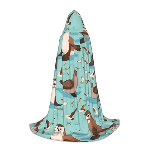 FKGKDF Otters Print Unisex Kapuzenumhang, aufmerksames Geschenk für Halloween/Cosplay-Liebhaber/Themenpartys von FKGKDF