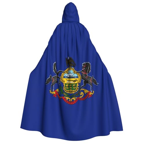 FKGKDF Pennsylvania State Flag Print Erwachsene Halloween Kapuzenumhang, Kapuze & Fliege, für Cosplay/Süßes oder Saures von FKGKDF