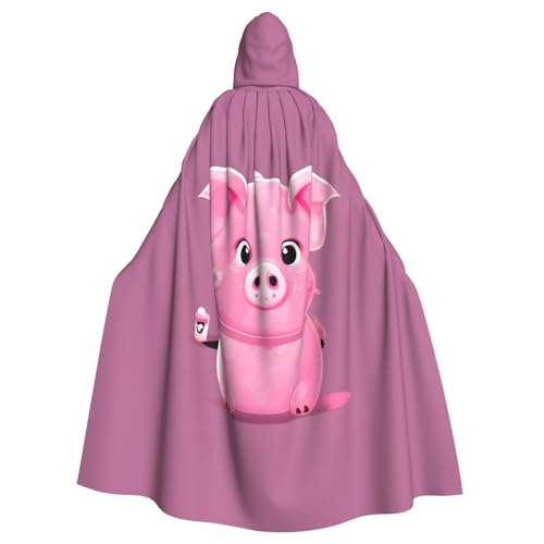 FKGKDF Rosafarbener süßer Schweine-Druck, Gothic-Maskerade-Umhang, dunkle Fantasie, Karneval, Umhang für Kostümpartys und Cosplay von FKGKDF