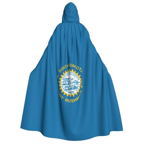 FKGKDF South Dakota Flaggen-Druck, Erwachsenen-Halloween-Kapuzenumhang, Kapuze und Fliege, für Cosplay/Süßes oder Saures von FKGKDF