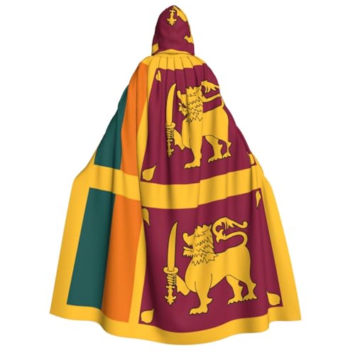 FKGKDF Sri Lanka Flaggen-Druck, Erwachsenen-Halloween-Kapuzenumhang, Kapuze und Fliege, für Cosplay/Süßes oder Saures von FKGKDF