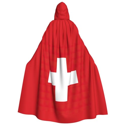 FKGKDF Umhang mit Kapuze und Fliege für Erwachsene, Motiv: Schweizer Flagge, für Cosplay, Trick-or-Treat von FKGKDF