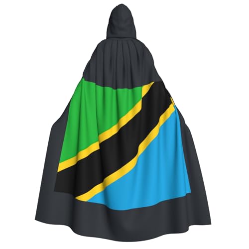 FKGKDF Umhang mit Kapuze und Fliege für Erwachsene, mit Tansania-Flagge, für Cosplay, Süßes oder Saures von FKGKDF