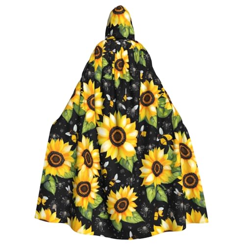 FKGKDF Umhang mit Sonnenblumen-Bienen-Druck, Gothic-Maskerade, dunkler Fantasie-Karneval, Umhang für Kostümpartys und Cosplay von FKGKDF