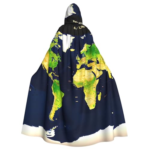 FKGKDF Umhang mit Weltkarten-Druck, Gothic-Maskerade, dunkler Fantasie-Karneval, Umhang für Kostümpartys und Cosplay von FKGKDF