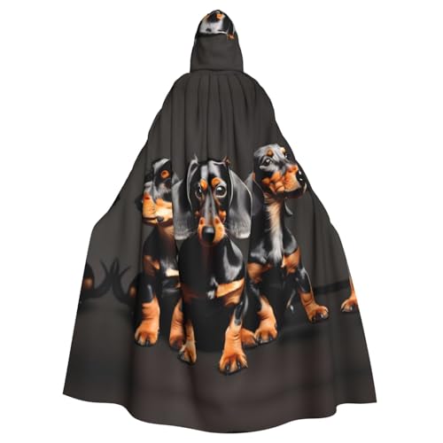 FKGKDF Umhang mit drei Dackeln bedruckt, Gothic-Maskerade, dunkler Fantasie-Karnevalsumhang für Kostümpartys und Cosplay von FKGKDF
