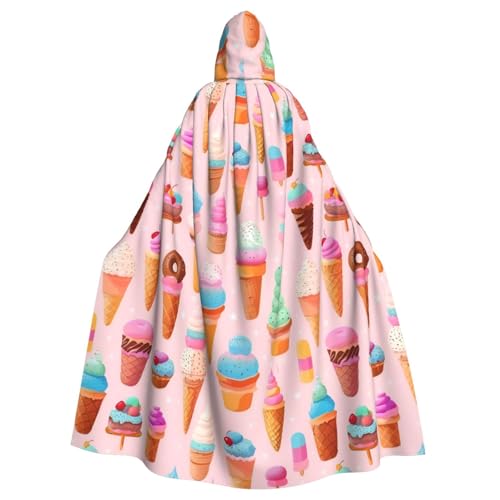 FKGKDF Umhang mit vielen farbigen Eiscreme-Aufdruck, Gothic-Maskerade, dunkler Fantasie-Karneval, Umhang für Kostümpartys und Cosplay von FKGKDF