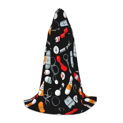 FKGKDF Unisex-Kapuzenumhang mit Cartoon-Medizin-Muster, aufmerksames Geschenk für Halloween/Cosplay-Liebhaber/Themenpartys von FKGKDF