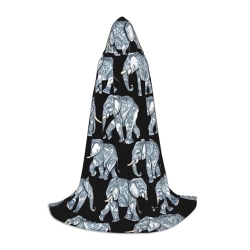 FKGKDF Unisex Kapuzenumhang mit Elefanten-Blau-Druck, aufmerksames Geschenk für Halloween/Cosplay-Liebhaber/Themenpartys von FKGKDF