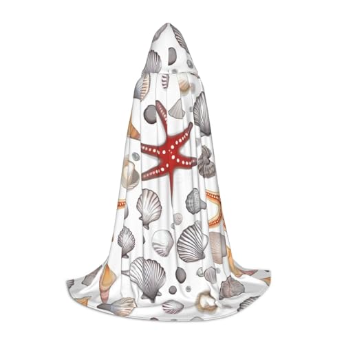 FKGKDF Unisex Kapuzenumhang mit Muschel-Seestern-Druck, aufmerksames Geschenk für Halloween/Cosplay-Liebhaber/Themenpartys von FKGKDF