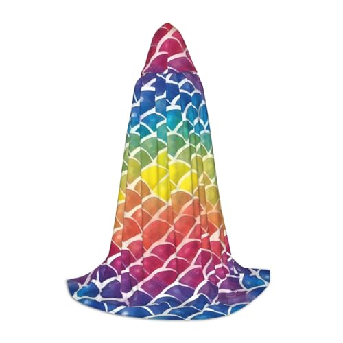 FKGKDF Unisex-Kapuzenumhang mit Regenbogenfischschuppen-Druck, aufmerksames Geschenk für Halloween/Cosplay-Liebhaber/Themenpartys von FKGKDF