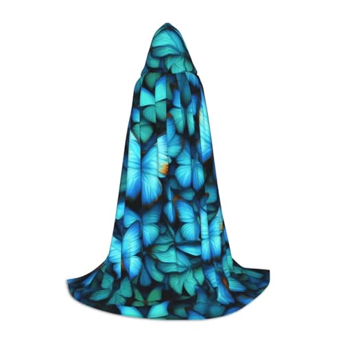 FKGKDF Unisex-Kapuzenumhang mit vielen blauen Schmetterlingen, aufmerksames Geschenk für Halloween/Cosplay-Liebhaber/Themenpartys von FKGKDF