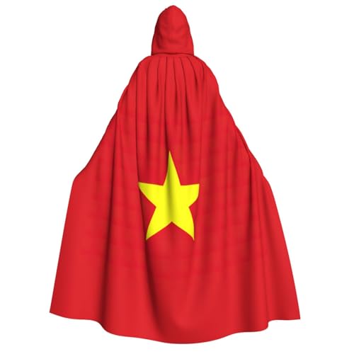 FKGKDF Vietnamesischer Flaggen-Druck, Erwachsenen-Halloween-Kapuzenumhang, Kapuze und Fliege, für Cosplay/Süßes oder Saures von FKGKDF