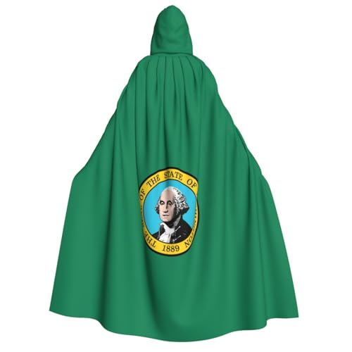 FKGKDF Washington-Flaggen-Druck, Erwachsenen-Umhang, Kapuze und Fliege, für Cosplay/Süßes oder Saures von FKGKDF