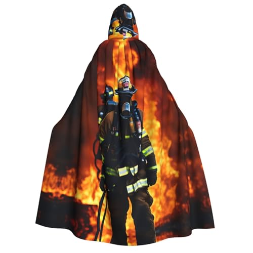 Feuerwehrmann Feuerwehrmann Flamme Druck Erwachsene Kapuzenumhang Umhang Gothic Karneval Umhang für Damen und Herren Cosplay Kostüme von FKGKDF