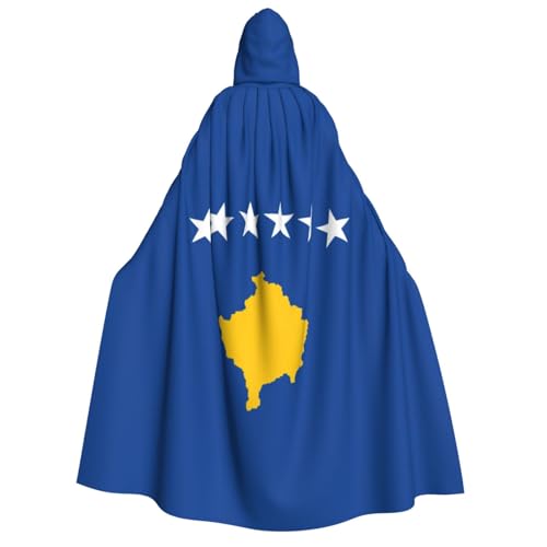 Halloween Kapuzenumhang mit Kapuze und Fliege, Motiv: Flagge des Kosovo, für Cosplay/Süßes oder Saures Halloween Kapuzenumhang mit Kapuze und Fliege, Motiv: Flagge des Kosovo, für Cosplay/Süßes oder Saures von FKGKDF