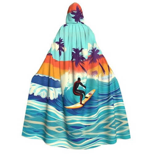 Hawaiianischer Surfer auf gewelltem Druck, Erwachsenen-Umhang mit Kapuze, Gothic-Stil, Karneval, Umhang für Damen und Herren, Cosplay-Kostüme von FKGKDF