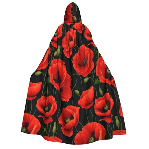 Mohnblumen-Aufdruck, Erwachsenen-Umhang mit Kapuze, Gothic, Karneval, Umhang für Damen und Herren, Cosplay-Kostüme von FKGKDF