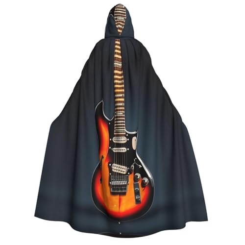 Oranger Umhang mit Kapuze für Erwachsene mit E-Gitarren-Aufdruck, Gothic, Karneval, Umhang für Damen und Herren, Cosplay-Kostüme von FKGKDF