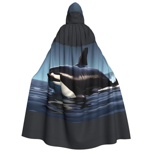 Orca Killer-Wal-Aufdruck, Erwachsenen-Umhang mit Kapuze, Umhang, Gothic, Karneval, Umhang für Damen und Herren, Cosplay-Kostüme von FKGKDF