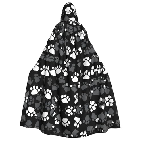 Schwarzer und weißer Pfotenabdruck-Umhang mit Kapuze für Erwachsene, Gothic-Stil, Karneval, Umhang für Damen und Herren, Cosplay-Kostüme von FKGKDF