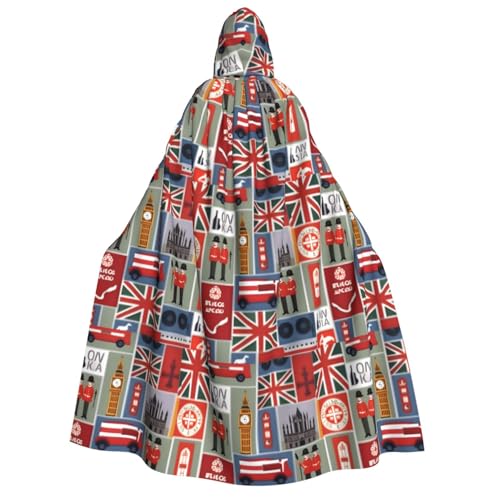 Umhang mit Kapuze für Erwachsene, Motiv: England-Symbole, Gothic, Karneval, Umhang für Damen und Herren, Cosplay-Kostüme von FKGKDF