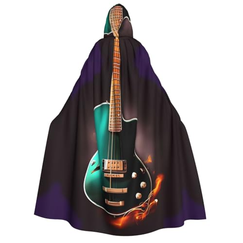 Umhang mit Kapuze für Erwachsene, Motiv: Musik-Grün, mit Gitarre, Gothic, Karneval, Umhang für Damen und Herren, Cosplay-Kostüme von FKGKDF