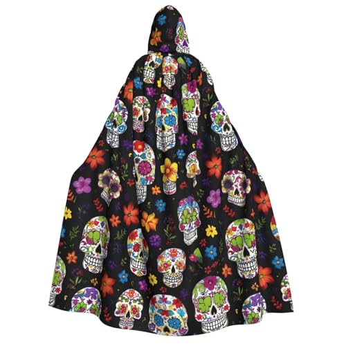 Umhang mit Kapuze für Erwachsene, mit buntem Totenkopf, Gothic, Karneval, Umhang für Damen und Herren, Cosplay-Kostüme von FKGKDF