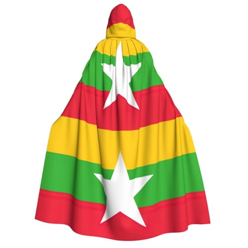 Umhang mit Kapuze und Fliege für Erwachsene, Motiv: Flagge von Myanmar, für Cosplay/Süßes oder Saures von FKGKDF