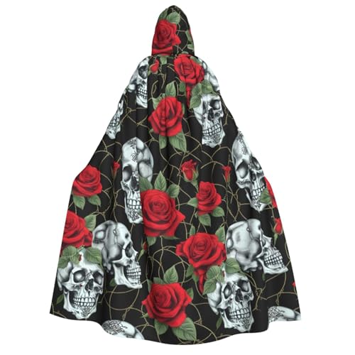 Umhang mit Kapuze und Totenkopf und roter Rose für Erwachsene, Gothic, Karneval, Umhang für Damen und Herren, Cosplay-Kostüme von FKGKDF