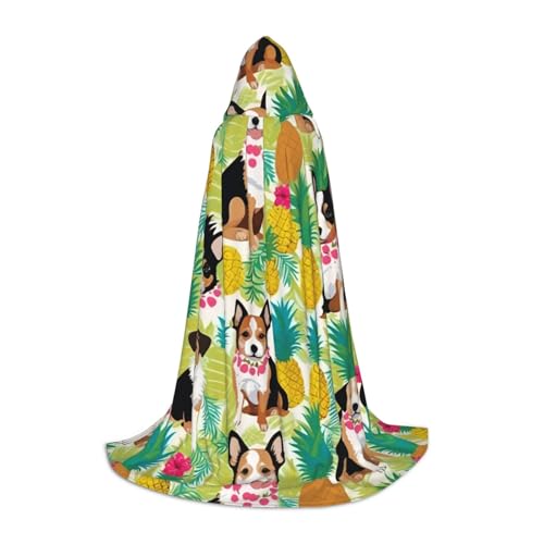 Unisex Kapuzenumhang mit tropischer Blume und Corgi-Druck, aufmerksames Geschenk für Halloween/Cosplay-Liebhaber/Themenpartys von FKGKDF