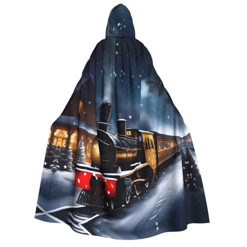 Winterumhang mit Kapuze, Weihnachten, Schnee, Nacht, Eisenbahn, Zug, Druck, für Erwachsene, Gothic, Karneval, Umhang für Männer und Frauen, Cosplay-Kostüme von FKGKDF