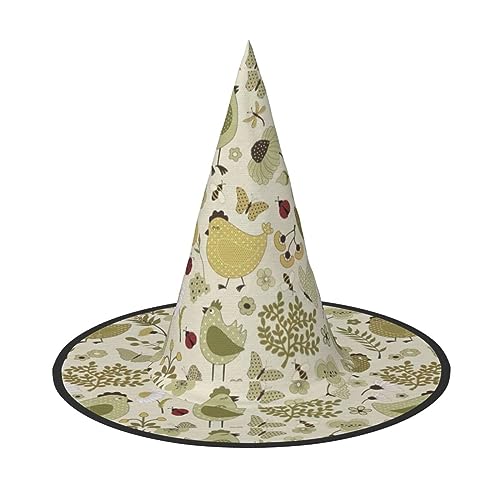FKHOHL Hexenhut mit gelben Blättern, Huhn-Druck, Unisex, Karnevalskappe für Maskenbälle und Rollenspielveranstaltungen FKHOHL Hexenhut mit gelben Blättern, Huhn-Druck, Unisex, Karnevalskappe für Maskenbälle und Rollenspielveranstaltungen von FKHOHL