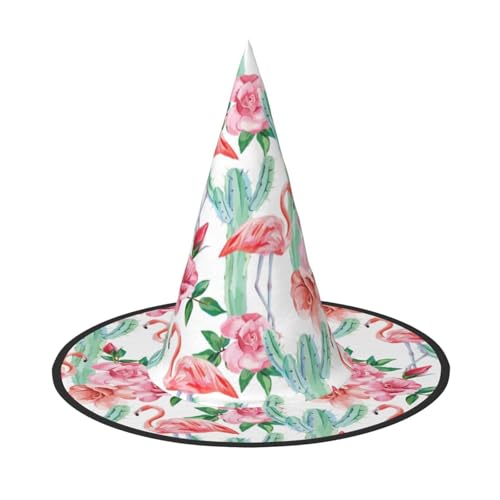 FKHOHL Kaktus Flamingo Rose Blumen Druck Halloween Hexenhut Unisex Karneval Kappe für Maskenbälle und Rollenspiele Events von FKHOHL