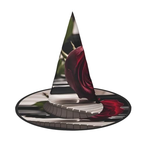 FKHOHL Rote Rose auf Klavierdruck, Halloween, Hexenhut, Unisex, Karnevalskappe für Maskenbälle und Rollenspielveranstaltungen FKHOHL Rote Rose auf Klavierdruck, Halloween, Hexenhut, Unisex, Karnevalskappe für Maskenbälle und Rollenspielveranstaltungen von FKHOHL