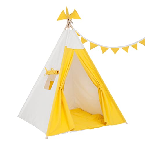FKJLUN Bestes Geschenk Tipi Zelt mit Matte Natürliche Baumwolle Canvas Spielzelt für Mädchen & Jungen Spielzeug Tragbares Kinder Indoor Outdoor Spielhaus Kann für Picknicks im Freien und Camping von FKJLUN