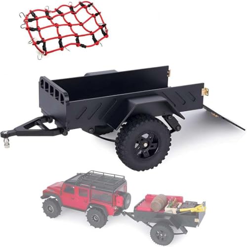 FKRTQIYN 1/18 Skala Aluminium RC -Trailer mit Gepäcknetz kompatibel mit 1/18 und 1/24 RC -Crawlern wie K10 SCX24 FMS(Black) von FKRTQIYN