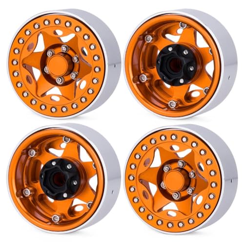 FKRTQIYN 1,9 Beadlock Wheel Rim -Aluminium für 1 10 -Skala -RC -Crawler -Crawler -kompatibel mit verschiedenen 1 10 -Trail -LKWs wie TRX6- und Gen8 D110 -Modellen(Orange) von FKRTQIYN