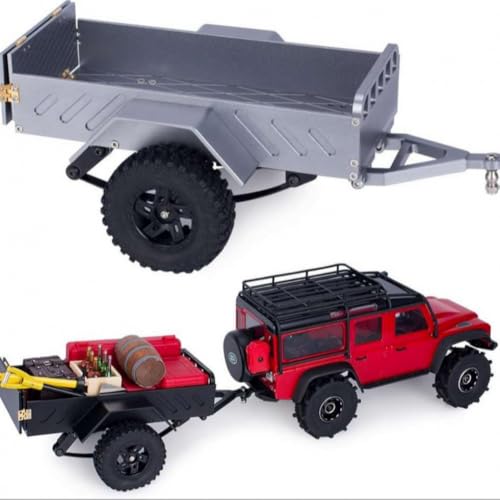 FKRTQIYN 60g Aluminium 1/18 1/24 RC Crawler Trailer kompatibel mit SCX24 AX24 K10 F150(Light Grey) von FKRTQIYN