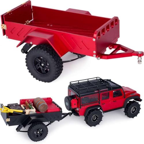 FKRTQIYN 60g Aluminium 1/18 1/24 RC Crawler Trailer kompatibel mit SCX24 AX24 K10 F150(Red) von FKRTQIYN