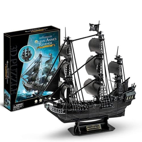 FLADO 3D-Puzzle Queen Anne's Revenge Piratenschiff-Modellbausatz, pädagogisches Puzzle-Spielzeug für Kinder, karibisches Piratenschiff Black Pearl, Anzahl zusammengebauter Teile: 180 Teile von FLADO