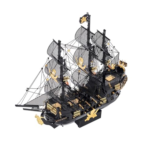 FLADO 3D-Puzzle zum Selbermachen, Edelstahl, Schwarze Perle, Piratenschiff, Bausatz, Schreibtischdekoration, Segelboot, Schiff, Metall-Puzzle, Modelle, 19 x 5,2 x 16,2 cm von FLADO