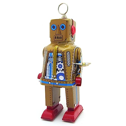 FLADO Aufziehspielzeug MS403 Feuriger Roboter, Blechspielzeug, Retro-Spielzeug, Sammlerspielzeug für Erwachsene, kreatives Geschenk, Vintage-Sammlerstück, Kindergeschenk (Gold) von FLADO